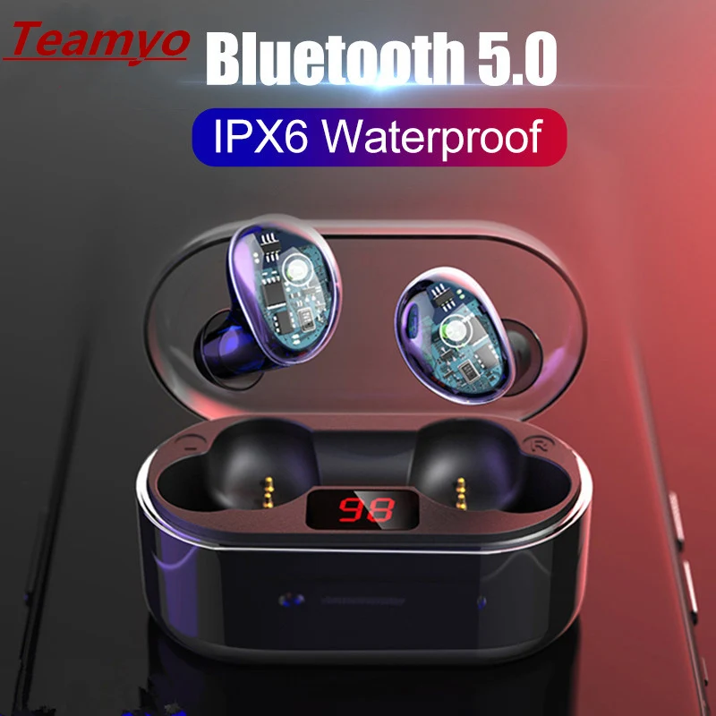 Teamyo Bluetooth 5,0 беспроводные наушники IPX6 водонепроницаемые Hifi стерео спортивные наушники гарнитура с микрофоном зарядная коробка