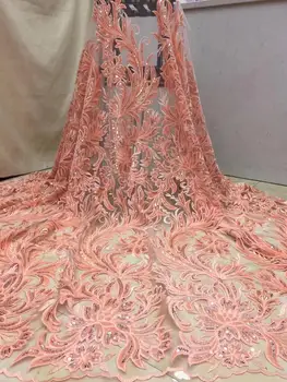 

Peach Velvet Lace Fabric Latest African Lace 2019 High Quality French Wedding Lace Fabric African Lace Material for 5 yards