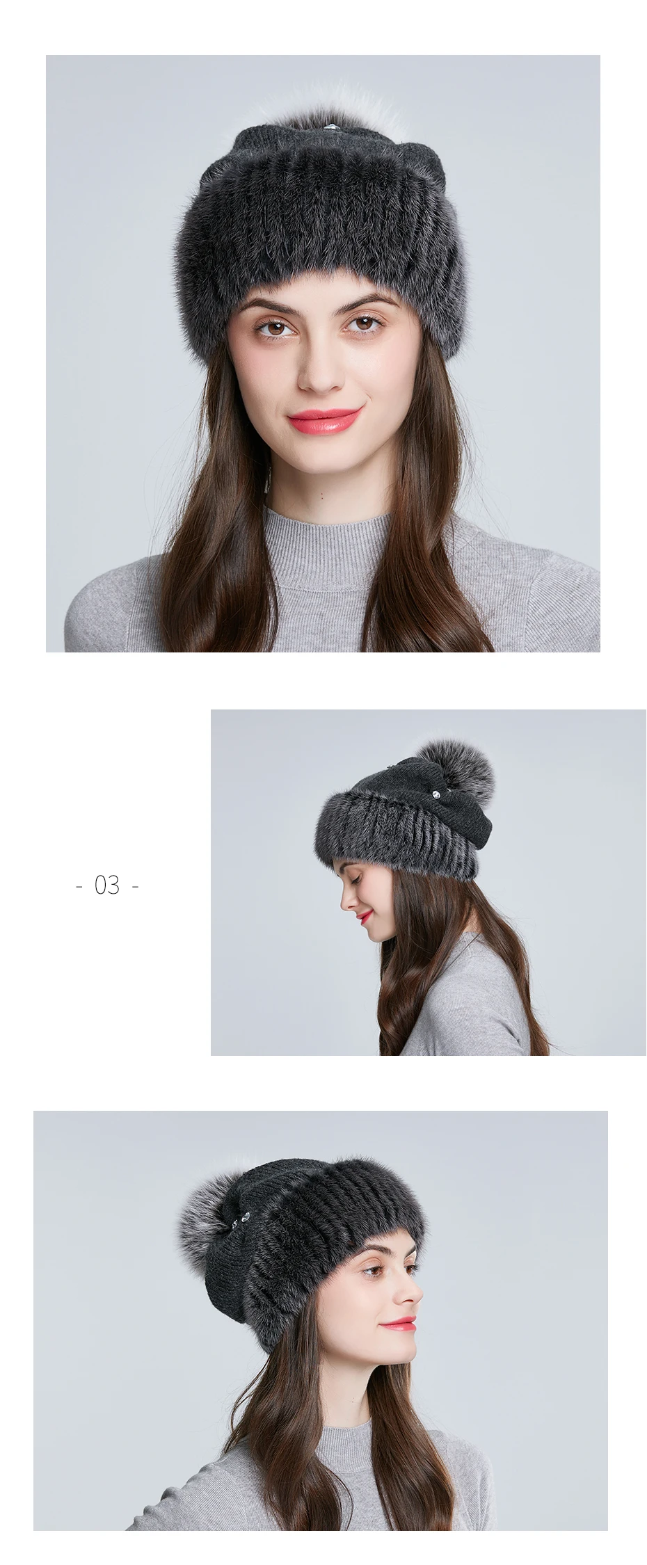 Bonnet Femme style fourrure de renard réel pom pom