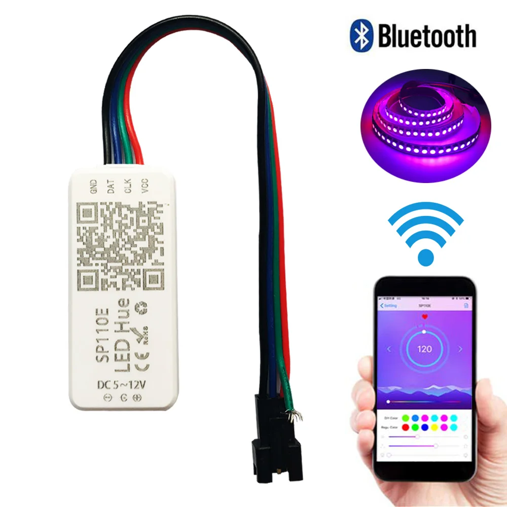 SP110E SPI Bluetooth полноцветный пиксельный светильник контроллер от смартфона
