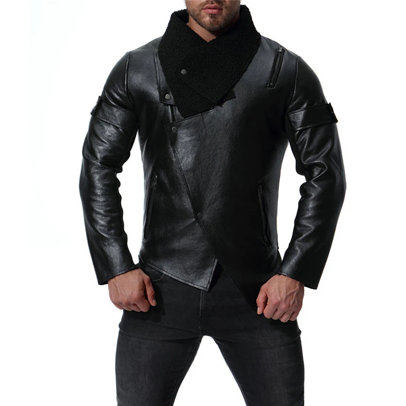 

PU Mens Designer Jacket Cardigan Lapel Neck Mens Solid Coats Zipper Biker Teenager Jacket
