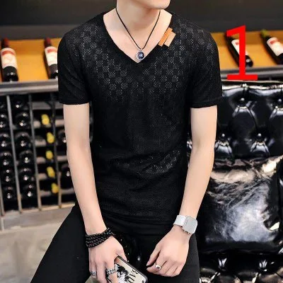 

Ice silk short-sleeved t-shirt male trend Korean version of the self-cultivation round neck tide brand solid color