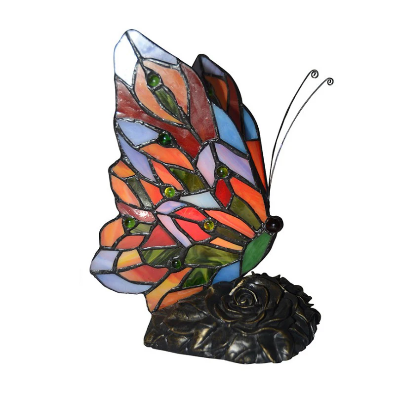 Цветное Стекло Цвет; маленькое платье с цветочным узором Tiffanylamp милые Тиффани лампа-Стрекоза Настольный декоративный ночной Светильник Детские светодиодный ночной Светильник - Испускаемый цвет: A