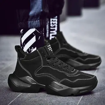 

Sneakers Men Fashion Male High Tops ALL BLACK Leather Sneakers High Quality Comfortable Men Shoes Designer High Top Sneakers