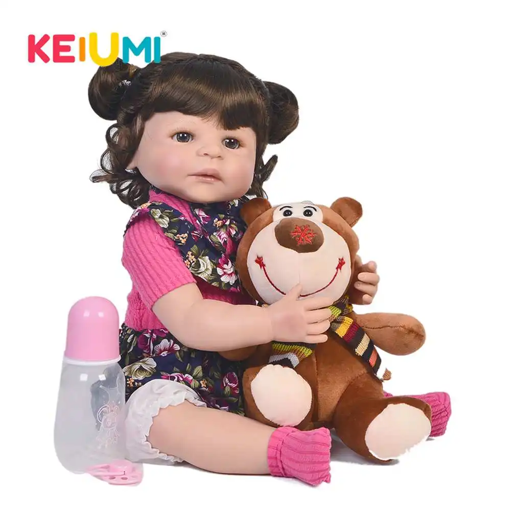 

22 Inch Baby Doll All Silicone Body Realistic Newborn Doll Wear Rose Dress Fashion Alive Reborn Baby Doll For Girl Birthday Gift