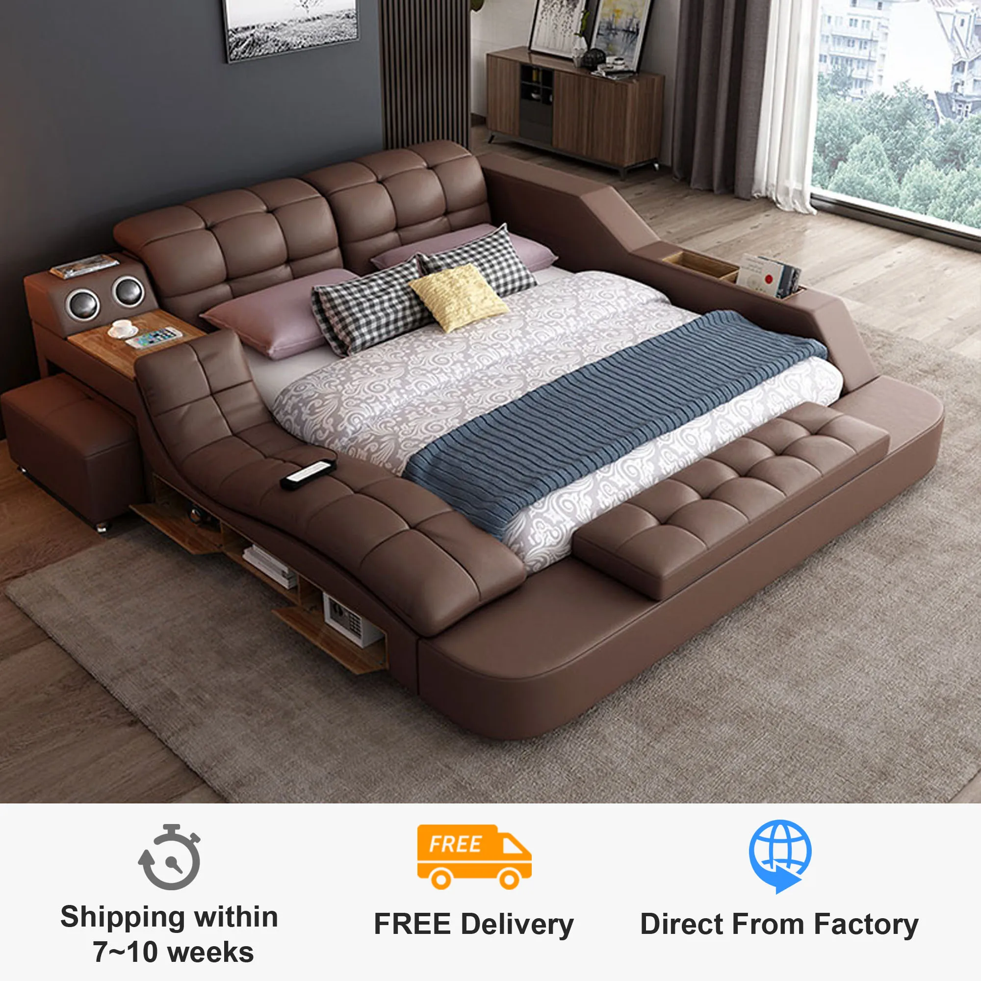 

Europe and America leather bed massage Modern Soft Beds Home Bedroom Furniture cama muebles de dormitorio / camas quarto
