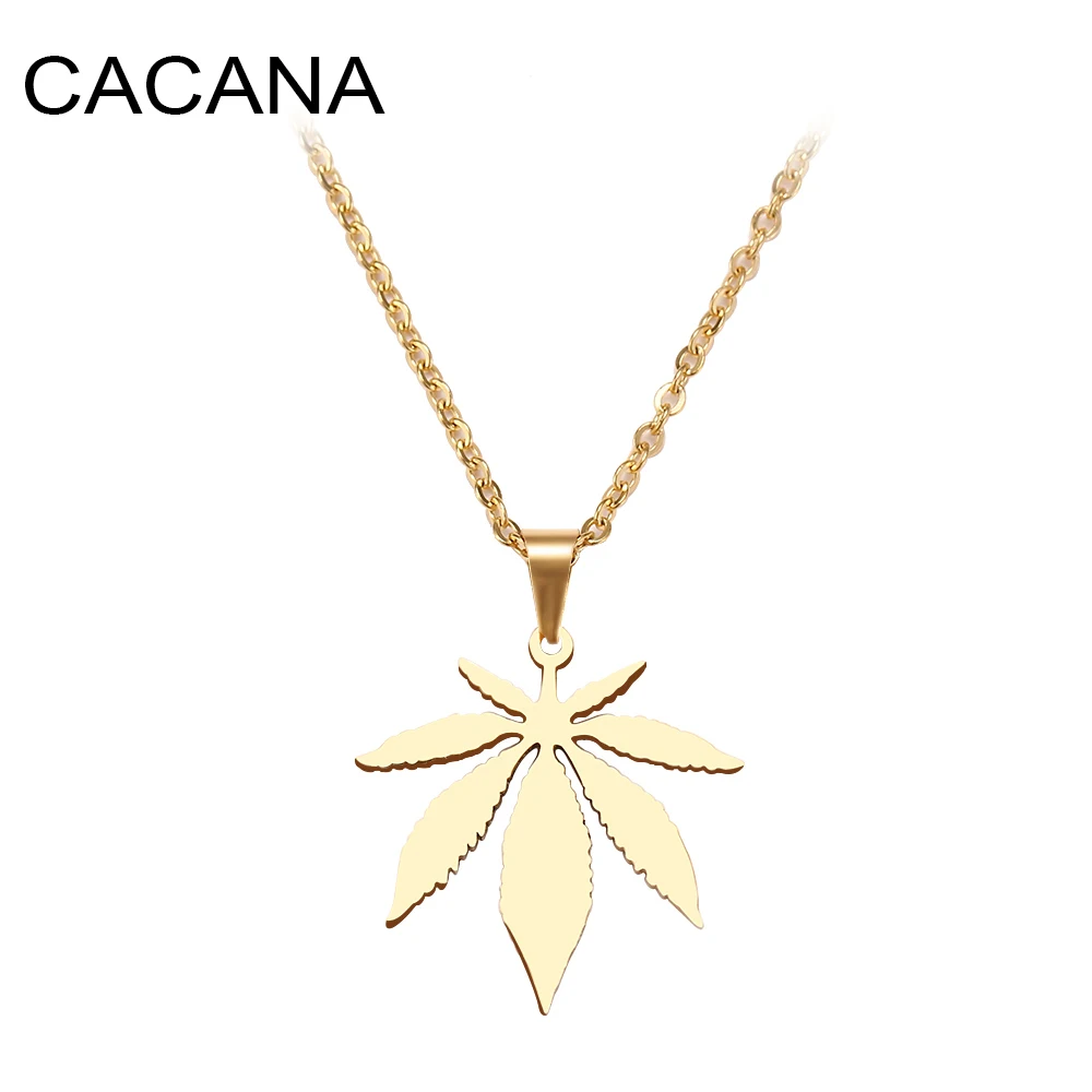 

CACANA Stainless Steel Necklace For Women Man Maple Leaf Choker Pendant Necklace Engagement Jewelry
