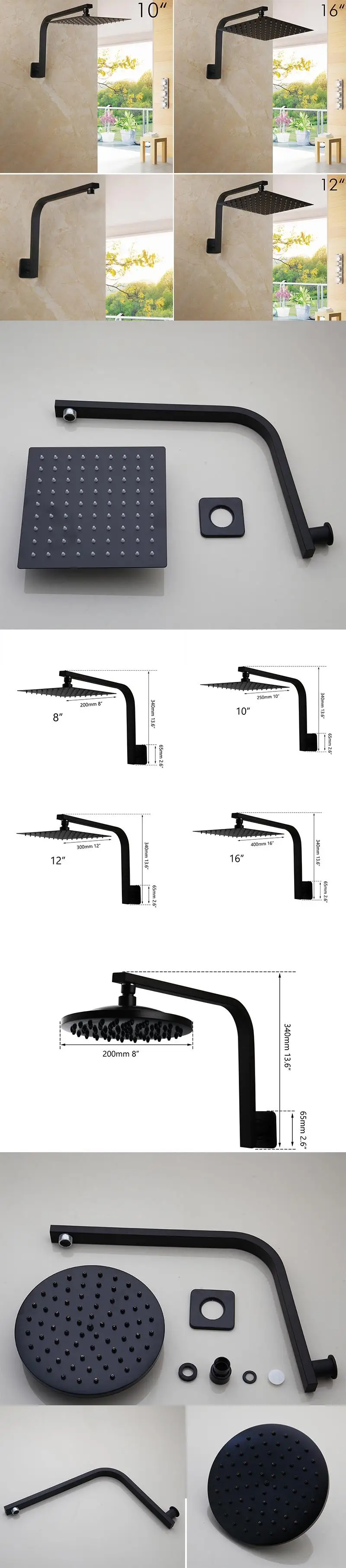 Description Picture 2 of itemTorayvino Bathroom Shower Faucet Matte Black LED Square Rainfall Ultrathin Shower Hean With Shower Arm Wall Mounted Bathtub Tap