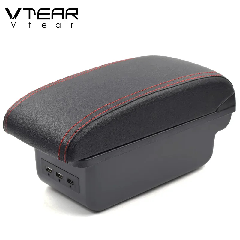 New USB red Vtear для Ford ECOSPORT аксессуары автомобильный подлокотник кожаный подлокотник usb коробка для хранения центральная консоль автомобильный стайлинг внутренние части подлокотник форд экоспорт - Название цвета: New USB red