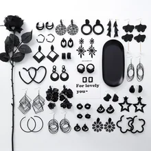 MENGJIQIAO новые модные чёрные цветы геометрические серьги-гвоздики для женщин Преувеличенные круглые праздничные милые Pendientes подарки