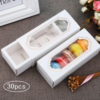 

30pcs Macarons Box Packaging 5 Macaron Box With Window Drawer Type Macaron Boxes Paper Cookie Cake Dessert Party Packaging Boxes