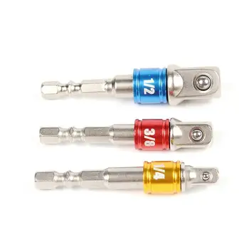 

Hex Drill Power Bit Socket Drive Adapter Exension Set 1/4" 3/8" 1/2" Socket Bit Adapter Hex Shank With Fixed Collar Rings