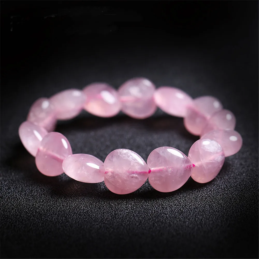 12x12mm Natural Rose Quartz Bracelet For Women Lady Madagascar Stone Heart Love Beads Crystal Fashion Bracelet Jewelry AAAAA