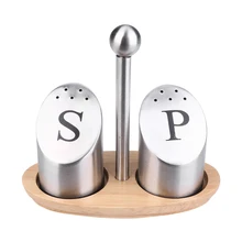 Набор для специй Нержавеющая сталь перца и для соли, для приправ литейный Ящик Контейнер деревянное основание Кухня принадлежности для дома порта Темперо(серебро