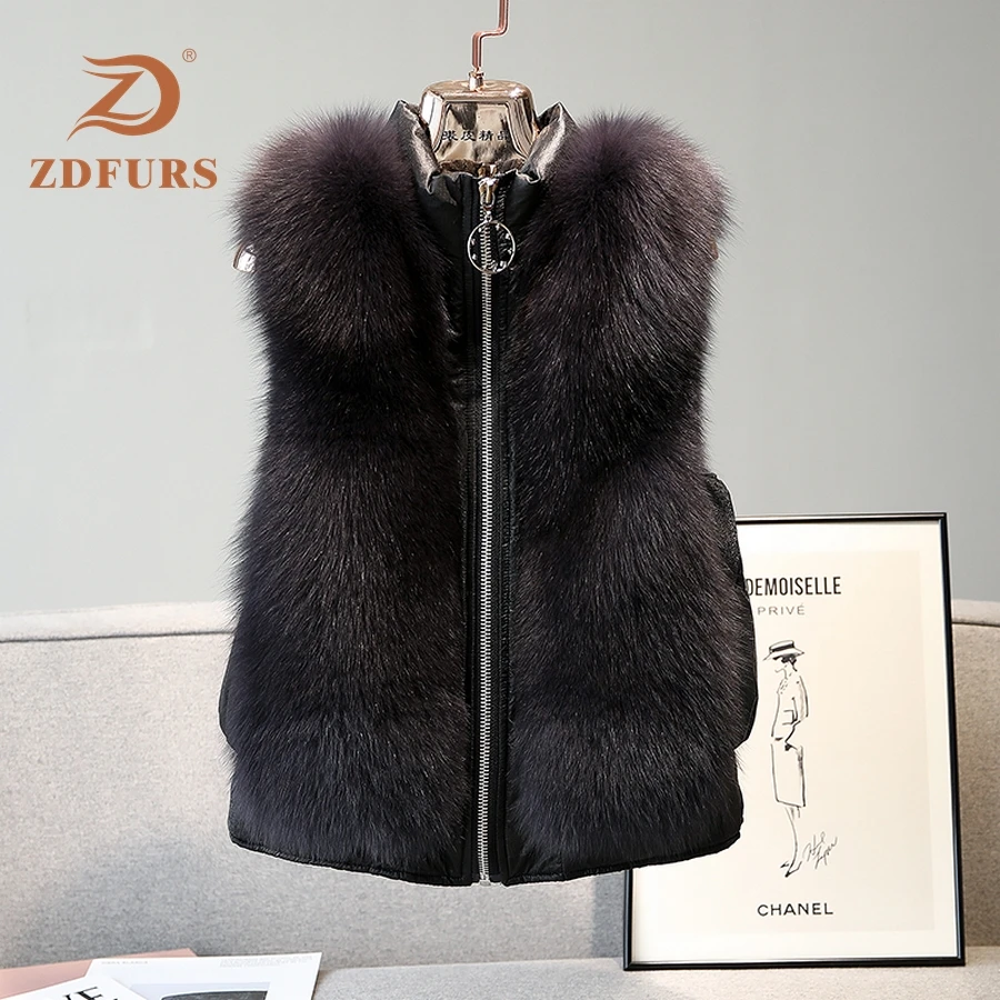 ZDFURS * жилет из натурального Лисьего меха стильный Зимний короткий толстый
