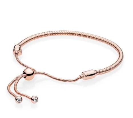 925 пробы серебряный браслет из розового золота Moments раздвижная застежка Регулировка браслета подходит для женщин бусины Шарм Diy ювелирные изделия