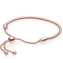 925 пробы серебряный браслет из розового золота Moments раздвижная застежка Регулировка браслета подходит для женщин бусины Шарм Diy ювелирные изделия