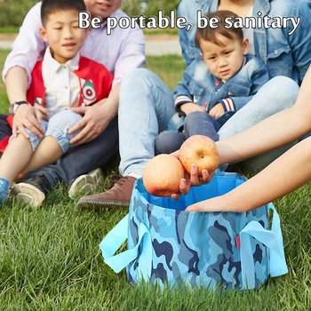 

25L Blue Camouflage Portable Folding Water Basin Wash Basin Foot Soak Folding Bucket