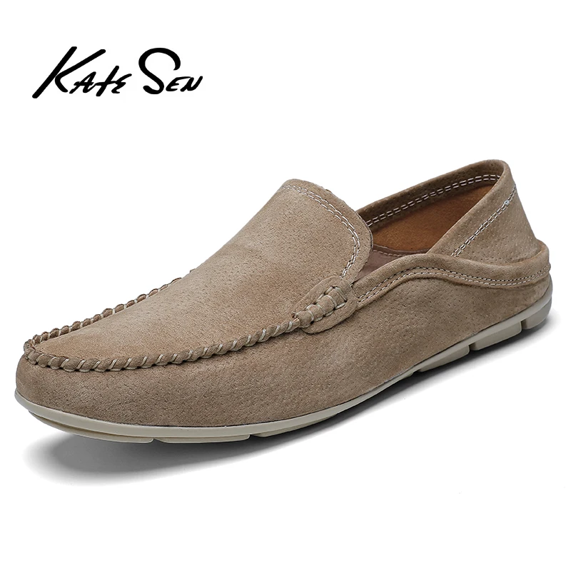 

KATESEN Men Leather Casual Shoes Moccasins male Handmade shoes Brand Fashion Men shoes Breathable Driving Shoes Size 38-47