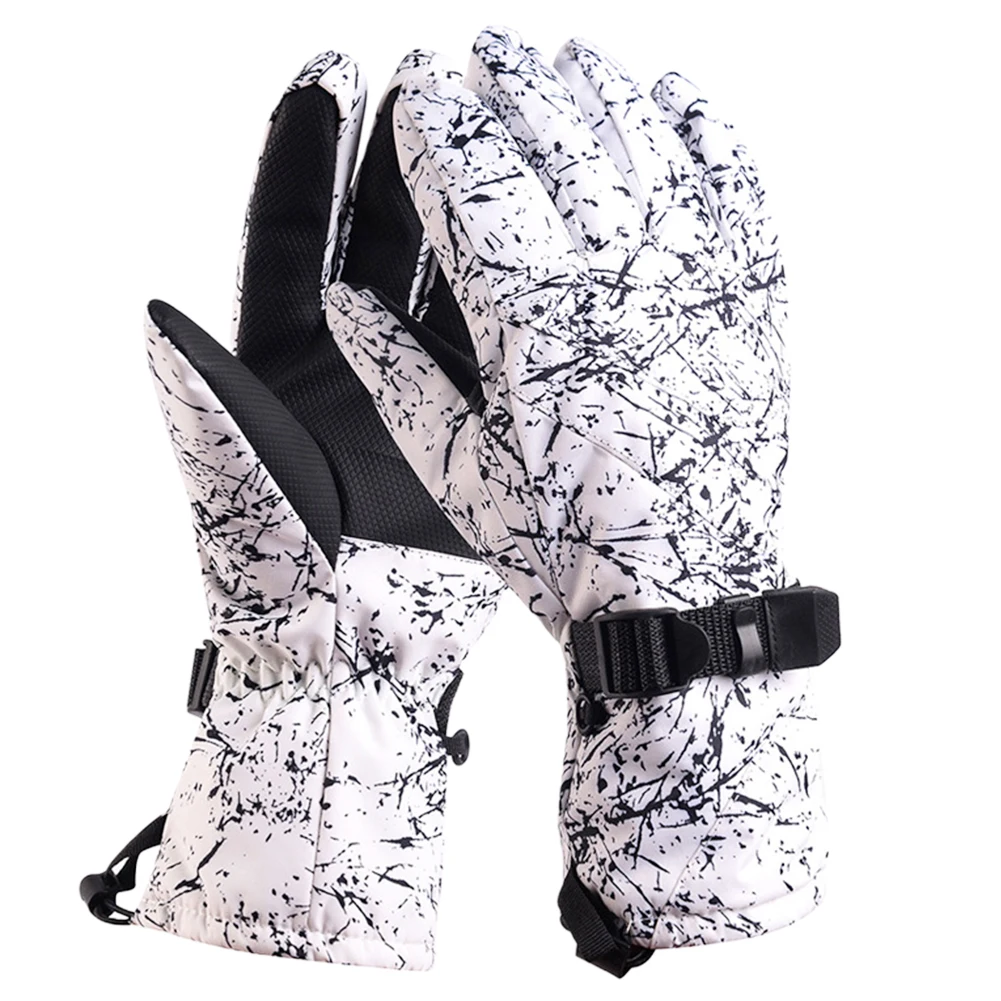 1Pair Snowboard Non Slip Printed Women Skiing Gloves Anti Cold Waterproof Windproof Cycling Snow Mittens Winter Warm Thickened
