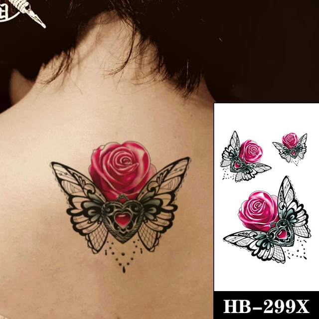 20 Pcs Preto Borboleta Rosa Da Forma Do Coração Mulheres Sexy Tatuagem  Temporária Adesivos Falso Tatoo Corpo Braço Peito Arte À Prova D'água