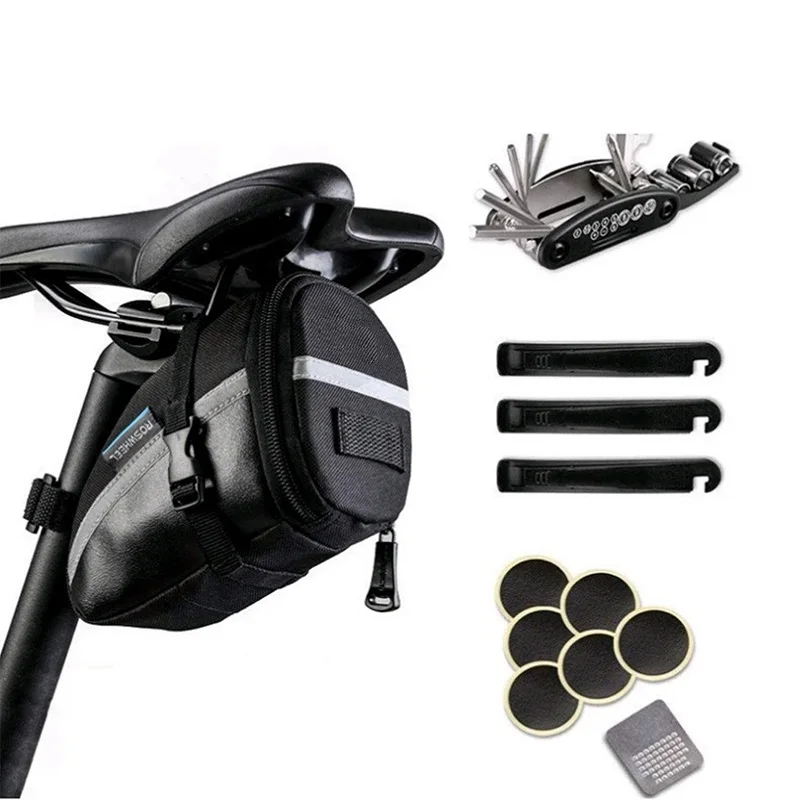 Bike Repair Tool Kits Strap-On Bicycle Saddle Bag Cycling Seat Pack Portable Rear Rack Waterproof Mountain Bicycle Seat Bag tool