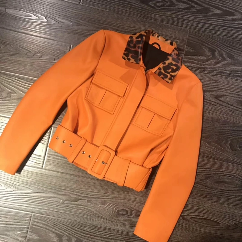 

Women 100% Genuine Leather Coats 2019 Fashion Lady Bomber Motorcycle Real Sheepskin Jackets High Quality Soft Leather