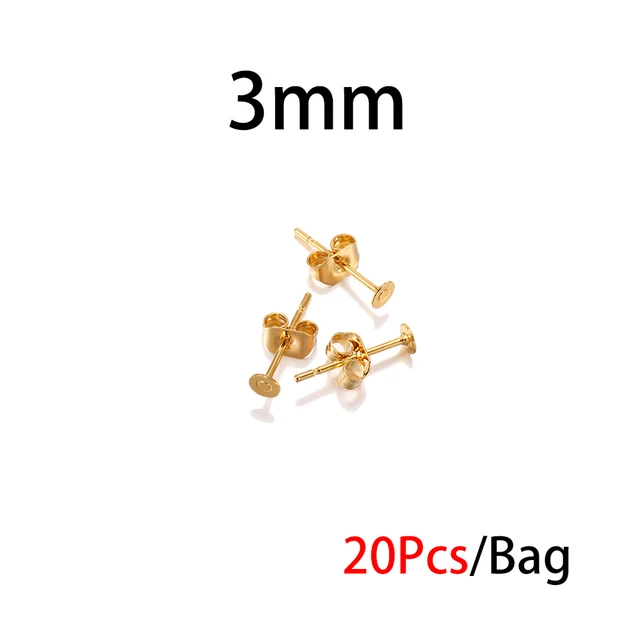 20-100pcs/lot Gold Stainless Steel Blank Post Earring Studs Base Pins With Earring Plug Findings Ear Back For DIY Jewelry Making 3 x 12mm