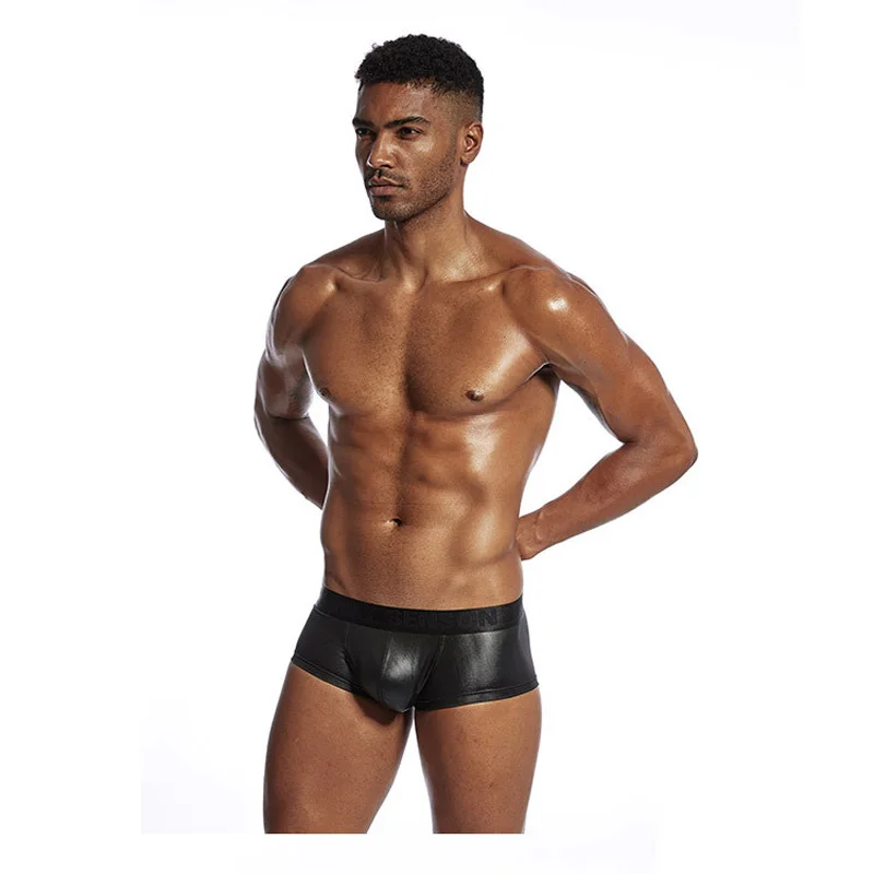 3 цвета блестящие металлические боксеры шорты для мужчин Wet Look нижнее белье из кожзаменителя трусы с низкой талией обтягивающие мужские трусы