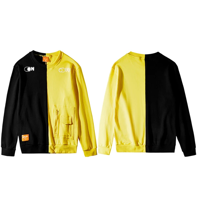 B58SHW203 Yellow Мужская Уличная Хип-Хоп пуловер Толстовка Harajuku цветной блок лоскутный пуловер Толстовка желтый черный осень спортивные рубашки - Цвет: B58SHW203 Yellow