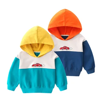 

2020 Toddle hoodies spring autumn boys cotton cartoon hooded stitching sports sweater infants 2-8 years tops kids clothes