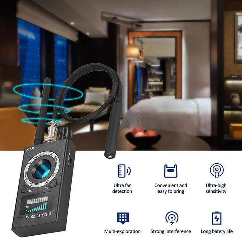 K18 Anti Spy RF Signal Scanner Candid Cam Hidden Camera Detector Magnetic GPS Tracker Wireless Audio GSM Bug Finder with Bag