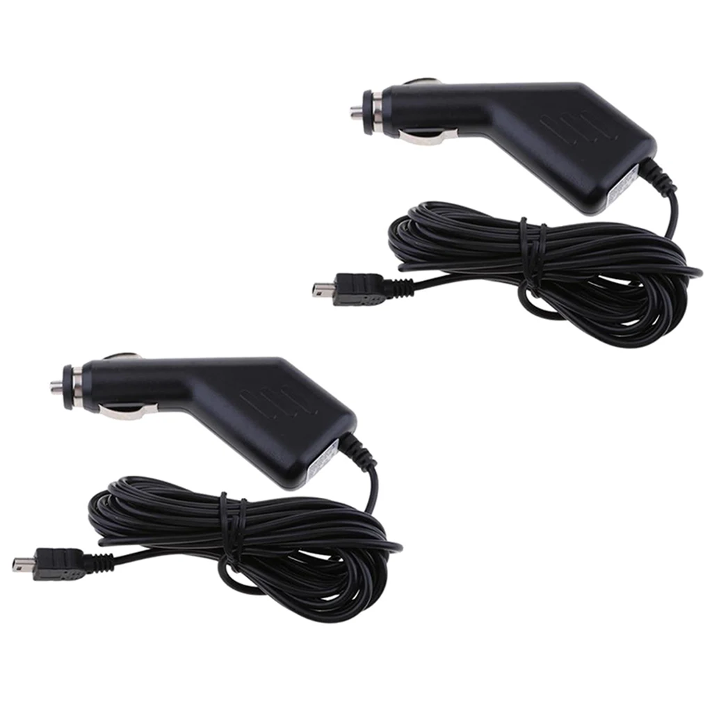 2Pcs Car Charger Cable Adapter 12-24V to 5V Mini USB GPS DVR Charging
