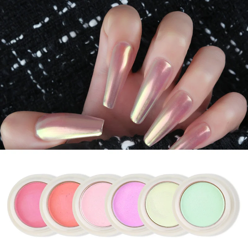 Aurora Nail Glitter Powders Pearl Shimmer Pigment Solid Mirror Rub Dust Brush Dipping Chrome Nail Art Decor Manicure Powder