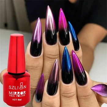 

8ml Mirror Nail Polish Metallic Lacquer Silver Nail Effect Metal Gold Nail Gel Polish Base Top Coat Nails Art Manicure 15 Colors