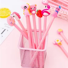 1 шт. Kawaii Cartoon 0,38 мм письменная ручка Лаки Розовый фламинго гелевая ручка милый Uniorn фирменная ручка для школы офиса принадлежности(China)