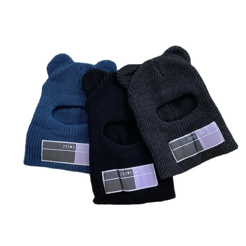 Y2K Balaclava for Women Bear Ears Ladies one Hole Ski Mask Crochet Full Face Knitted Hat Cute Hats with Ear Streetwear  Beanies 4