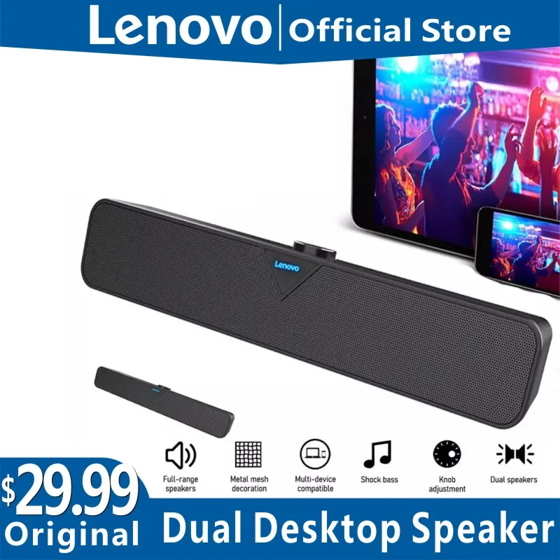 Lenovo L102  Bluetooth Speaker USB Powered Wired Computer Sound Bar Mini Soundbar Speaker Subwoofer For PC Tablet Cell Phone