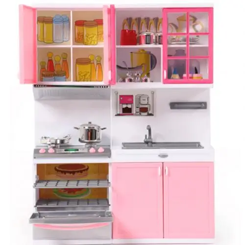 Светодиодный мини-холодильник с музыкальной плитой, кукольный домик, мебель для детей, забавная игрушка для ролевых игр, игрушки для приготовления пищи, детские развивающие игрушки, подарок на день рождения - Цвет: Розовый