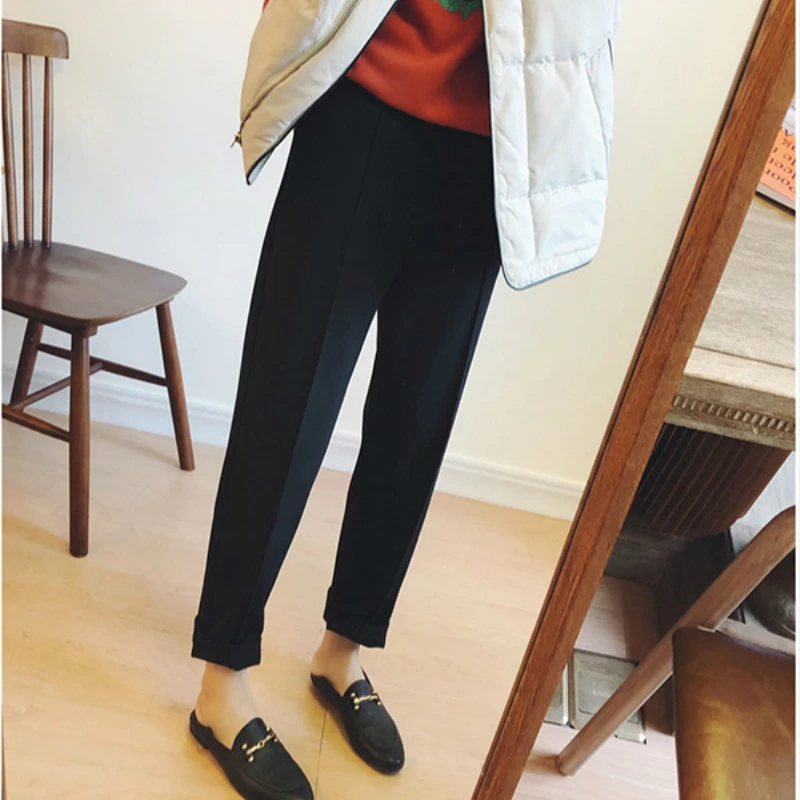 Najtaniej Mazefeng 2019 jesień utrzymać ciepłe kobiety dorywczo proste spodnie garniturowe damskie spodnie do kostek rzepa kobiece wełniane spodnie haremki