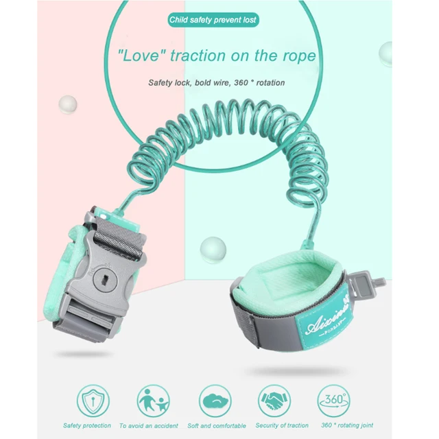 Pulsera antipérdida de tracción/bloqueo de seguridad para niños  antipérdida, articulación giratoria de 360 grados, pulsera antirpérdida,  cinturón