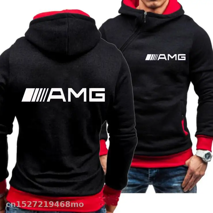 Новые мужские спортивные повседневные толстовки с капюшоном для AMG свитера с логотипами модный тонкий пуловер с капюшоном с боковой молнией гоночная верхняя одежда для езды - Цвет: Красный