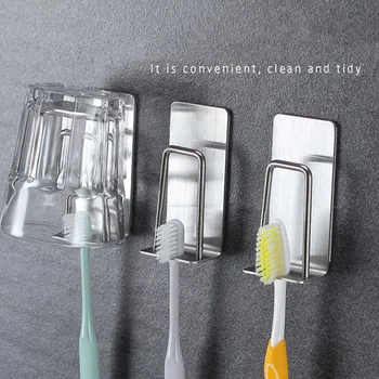

1 pc Bathroom Stainless Steel Stick Hook Wall Mounted Toothpaste and Toothbrush Holder Waterproof Electric Tooth Brush Holder