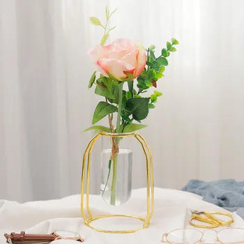 

Geometric Iron Transparent Glass Hydroponic Vase Living Room Decoration Tabletop Vase for Flowers Plants Home Decor