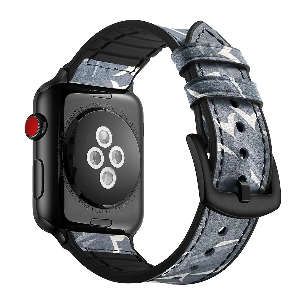 

Leather Silicone bracelet for Apple Watch 38mm 40mm 42mm 44mm Camouflage Leather Replacement strap for iWatch Series 5 4 3 2 1