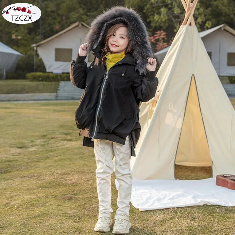 Winter Children Down jackets Hooded Fashion Fur collar solid color girl's down outerwear clothing kids jacket coats