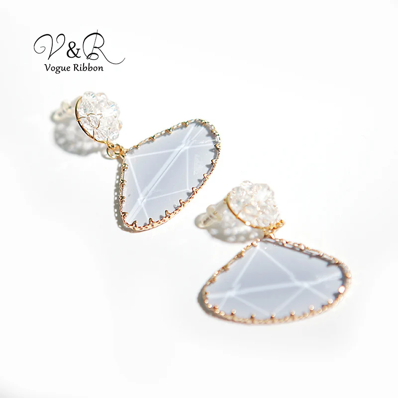 925 Sterling silver post drop earring, real gold plated, hand-knitted glass stud with colorful resin drop with filigree metal edge, fashion jewelry for girl  (4)