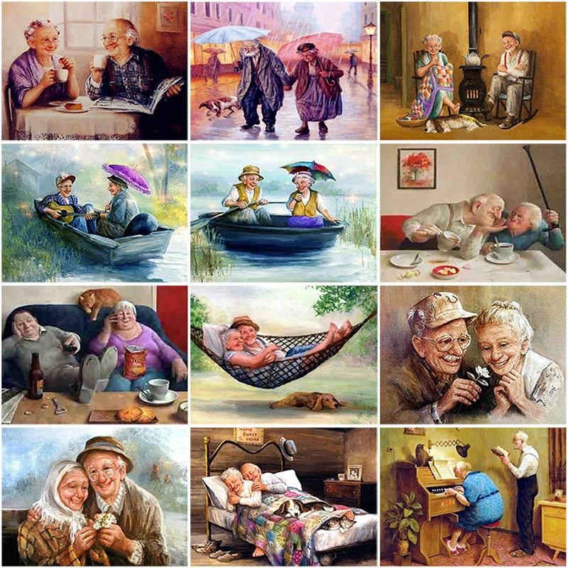 

DIY 5D Diamond Painting Old Couple Full Round Rhinestone Diamond Embroidery Cross Stitch Mosaic Character Cartoon Home Decor