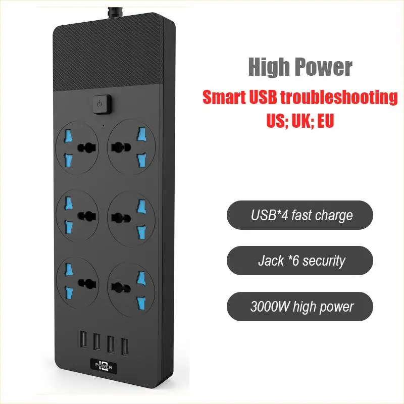 

2M 3000W 16A USB Smart Socket Eu Uk Us Plug Multi-Function Power Socket Fast Charging 4*usb Smart Shunt Socket Accessories