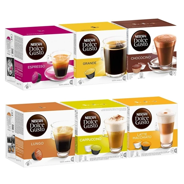 Capsulas Cafe Dolce Gusto Seleccion Classico 6X16 Espresso, Grande, Chococino, Lungo, Cappuccino E Latte Macchiatto